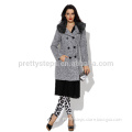 PRETTY STEPS 2015 grey long Double Breasted Basket Weave woolen Coat with removable fur collar